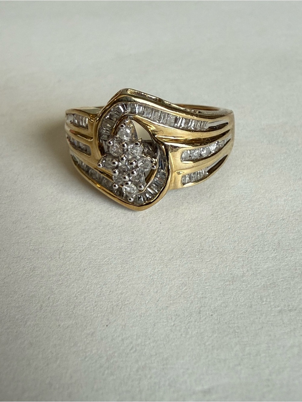 Gold and Silver Tone Diamond Cluster Ring - Elegant Women’s Jewelry